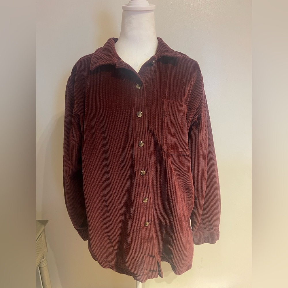 L.L. Bean Women's Corduroy Button-Down Shirt Jacket in Deep Burgundy